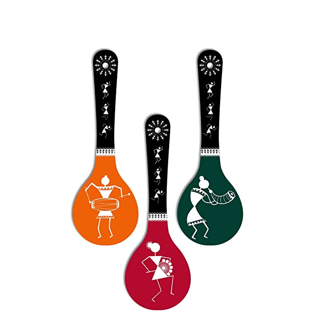Warli Art Wooden Wall Hanger Spoons for Home